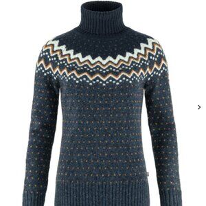 Fjallraven Ovik Knit Roller Neck wool sweater navy blue, size Small NWT Sample